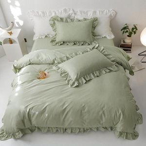 Ruffle Bedding Set 3 Piece - Lichtgroen Meisjes Beddegoed Set - Rimpel Groen 3-Piece met Ritssluiting, Beddegoed 210 x 210 cm, Dekbedovertrek 135 x 200 cm, Kussensloop 80 x 80 cm