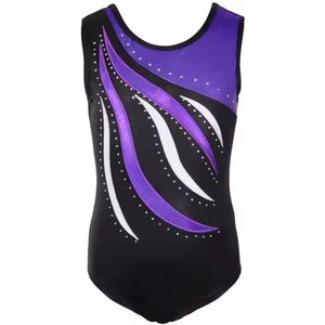 Turnpakje Mouwloos - Paars met Kristallen steentjes - 7-8 jaar
