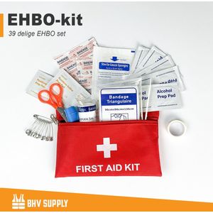 BHVsupply™ - EHBO kit - EHBO - 39 delige EHBO set - EHBO kit auto - Reis kit - Verbanddoos - Eerste hulp - Outdoor - Reisformaat compact - Verband - Schaar - Alcohol pads - Tourniquet - Tape - Veiligheidsspeld