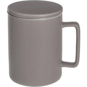 Theemok met zeef en deksel - mokken porselein - Taupe - houdt lang warm - 400 ml groot - vaatwasmachinebestendig WM-154609A
