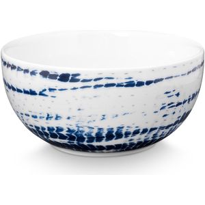 vtwonen - Tie-Dye Kom - Borrelhapjes Garnituur Noodles - Blauw, Wit - Porselein - 20.5cm - 1 stuks