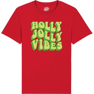 Holly Jolly Vibes - Foute kersttrui kerstcadeau - Dames / Heren / Unisex Hippy Kerst Kleding - Grappige Feestdagen Outfit - Unisex T-Shirt - Rood - Maat S