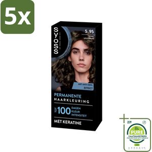 5 x SYOSS - Permanent Coloration 5-95 - Haarverf - Permanente Haarkleuring - Cool Lichtbruin - Grijsdekking - Vermindert Haarbreuk - Grootverpakking - Permanente Haarkleur - Koele Bruintint - Grijsdekking - Haarkleur - Haarverf