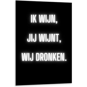 Forex - Tekst: ''Ik Wijn, Jij Wijnt, WIj dronken'' Neon Letters Wit/Zwart - 80x120cm Foto op Forex