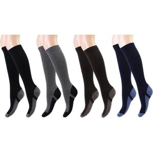 4 paar Kniekousen - Badstof zool - Zwart-Grijs-Bruin-Marine - Maat 23-26