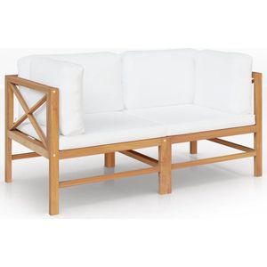 vidaXL 2-zits tuinbank teak met crèmekleurige kussens Hoekbank - Teak Hout - Tuinset - Buisstoel - Lounge Stoel - Outdoor Furniture - Tuinbank Creme