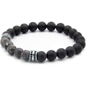 Victorious natuursteen armband – Armband Heren – Armband Dames – Zwart – Zilver - 18cm