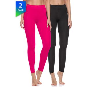 Merry Style Dames Leggings - Sport - Vrijetijdsbroek - 2-Pack - Lang - Katoen - MS-MS10-198-LE-2Pack - Zwart/Amarant - XL