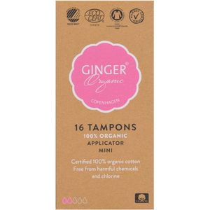 Ginger Organic tampons met applicator mini 80 stuks - 5 x 16 stuks - 100% puur biologisch katoen