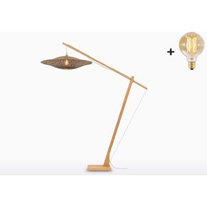 Vloerlamp - BALI - Bamboe Voetstuk (h. 220cm) - Large Kap (87x20cm) - Met LED-lamp