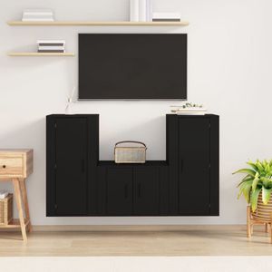 The Living Store TV-meubelset - zwart - 1x 57x34.5x40 cm + 2x 40x34.5x80 cm - Praktisch en trendy design