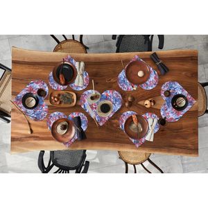 Onderleggers - Placemats - Placemats hartje - Blauw - Rood - Marmer print - Patronen - 8 stuks