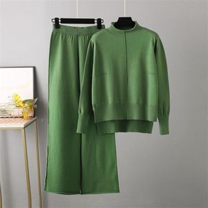 Gebreide trui - Dames truienset - Groen - One Size Fits All - 2-delige set, perfect voor herfst en winter - Losse pasvorm - Viscose