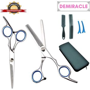 Demiracle Professionele Kappersset inclusief Trimkam – Zilveren scharen – Leren Etui – Kapper – Knipschaar – Effileerschaar – Uitdunschaar – Haarschaar – Ergonomisch