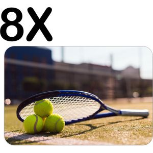 BWK Stevige Placemat - Tennisballen Onder Tennis Racket - Set van 8 Placemats - 45x30 cm - 1 mm dik Polystyreen - Afneembaar