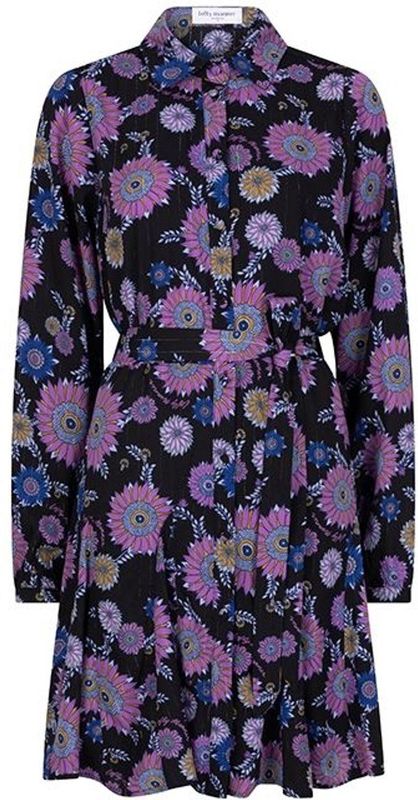 Lofty Manner - Dress Lilla - A-lijn Jurk - Zwart - Paarse Bloemenprint
