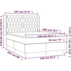 vidaXL - Boxspring - met - matras - fluweel - donkergrijs - 140x200 - cm