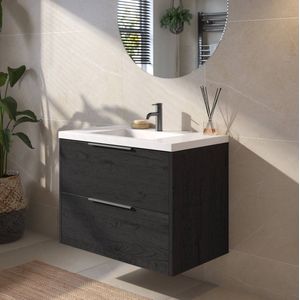 Saqu Lima Badkamermeubel Set - 80x51,5 cm - Voorgemonteerd - Zwart - Wastafelmeubel - Badmeubel