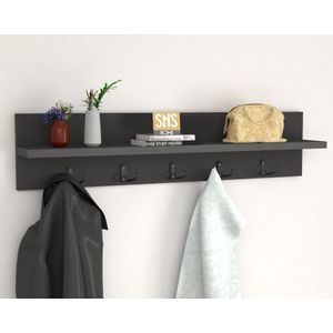 Kapstok - Wandkapstok - Wandplank - Muur Hanger - Modern Stijl Kapstok - Natuurlijk Hout - 5x2 Houten Kleerhanger -Antraciet - 80 cm