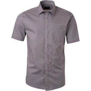 James and Nicholson Herenshort Poplin Shirt met korte mouwen (Staalgrijs)