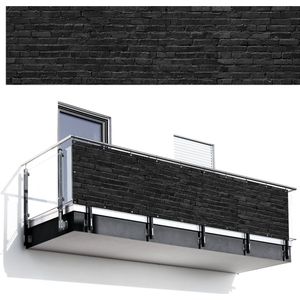 Balkonscherm 300x80 cm - Balkonposter Steenlook - Bakstenen - Grijs - Balkon scherm decoratie - Balkonschermen - Balkondoek zonnescherm