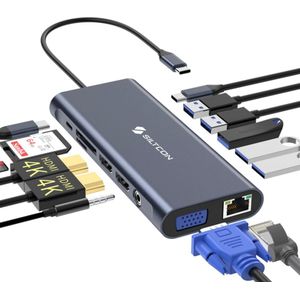 Siltcon® 14 in 1 USB C Hub - Docking Station Laptop - Docking Station USB C - 2x HDMI 4K - 1x VGA - RJ45 Gigabit - USB C 3.1 / USB A 3.1 - 100W PD - Spacegrey - 2025 model
