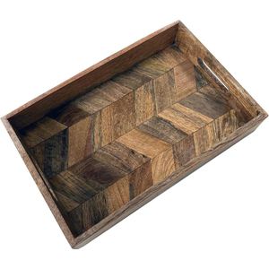 Rechthoekige visgraat houten dienbladen van mangohout - 1 klein formaat dienblad vierkant 70x70