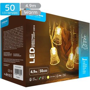 Modee Lichtsnoer Kerstklokjes 4.9 Meter - Kerstverlichting voor Buiten en Binnen - 50 LED Lampjes 8 Lichtstanden - IP44 - 2700K - Warm Wit Licht - Per stuk