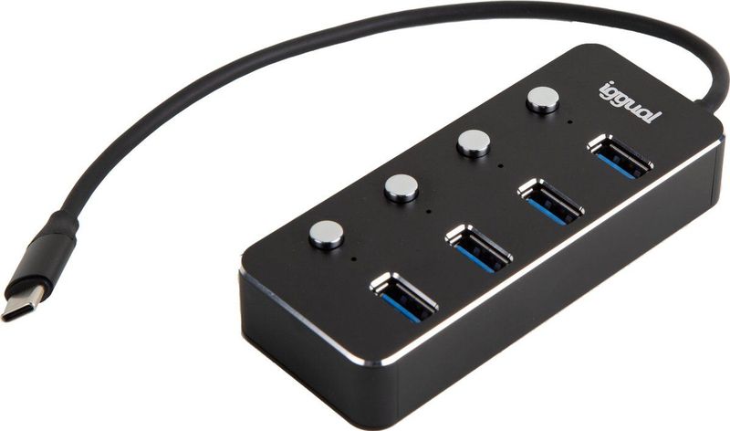 iggual IGG318485 interface hub USB 3.2 Gen 1 (3.1 Gen 1) Type-C 5000 Mbit/s Zwart