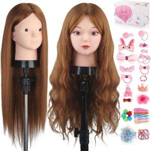 23.5 inch 80% Echt Menselijk Haar Trainingshoofd voor Cosmetologie & Kappers met Tafelklem + DIY Vlecht Set