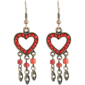 Behave Rosé kleurige oorbellen met rode hart-vormige hanger