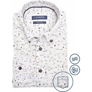 Ledub modern fit overhemd - wit met dessin - Strijkvriendelijk - Boordmaat: 46