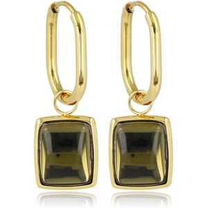 My Bendel Goudkleurige ovale oorringen met licht groene glassteen - Goudkleurige ovale oorringen met licht groene glassteen - Met luxe cadeauverpakking