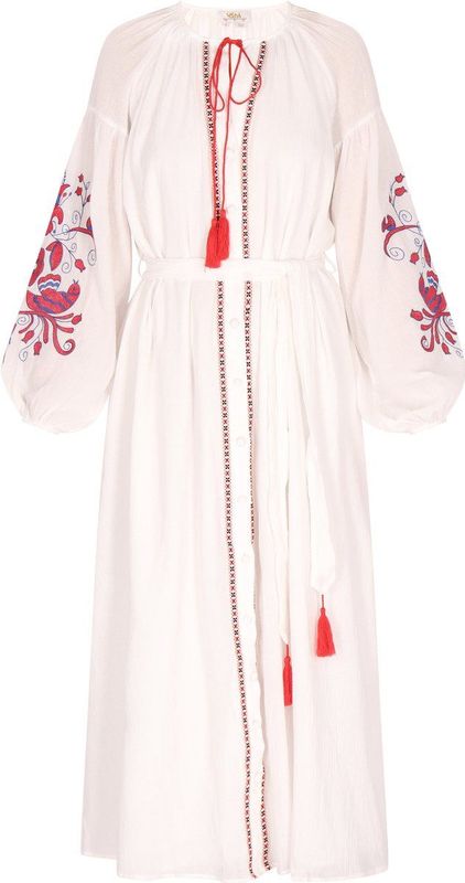 usha - Midi-jurk - Etnische Boho - Lange Mouwen - Met Borduurdetails