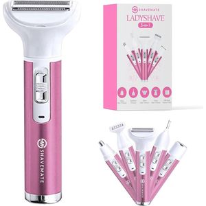 5-in-1 Dames Scheerapparaat - Elektrisch Haarverwijderaar met Verwisselbare Opzetstukken - Oplaadbaar en Draagbaar