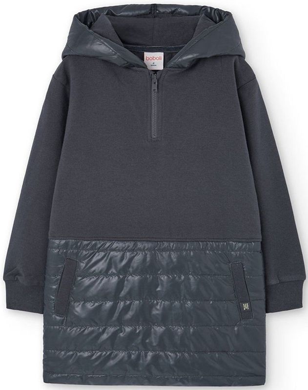 Boboli - Fleece Combined - Jurk - Donkergrijs - Gecombineerde Pluche Jurk voor Meisjes