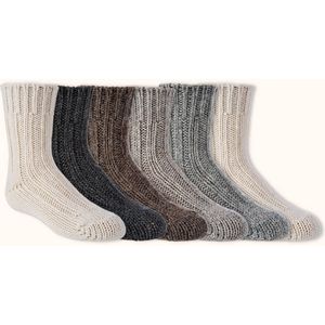 Bundelvoordeel | Wollen kindersokken | maat 35-38 | met alpacawol | 6 paar | verschillende kleuren mix | Mooie zachte dikke kwaliteit