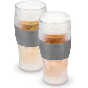 Freeze Bierglazen, 16 oz Vriezer Gel Chiller Dubbelwandige Plastic Bevroren US Pint (473ml/.83 UK Pint) Glas, Set van 2, Grijs