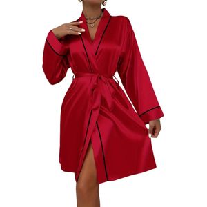 Livano Satijnen Badjas Dames - Kimono - Kamerjas - Satijn - Ochtendjas - Pyjama - Rood - Maat XL