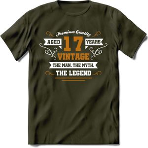 17 Jaar Legend T-Shirt | Goud - Wit | Grappig Verjaardag en Feest Cadeau Shirt | Dames - Heren - Unisex | Tshirt Kleding Kado | - Leger Groen - L
