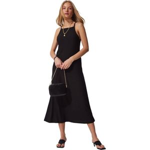 Happinessistanbul Oranje Zomerlange Gebreide Damesjurk Met Bandjes Dz00078