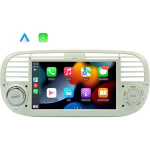 Boscer® Autoradio - Geschikt voor Fiat 500 2007-2015 - Android 13 - Apple Carplay & Android Auto (Draadloos) - 2+32GB - 7 Inch HD Touchscreen - GPS Navigatiesysteem - Wit - Achteruitrijcamera & Microfoon - 2025 Model