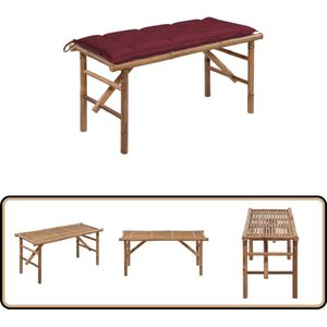 vidaXL inklapbare tuinbank 118 cm met wijnrood kussen Bamboebank - Tuinbank - Klapbank - Buitentijdbanken - Lounge Stoel