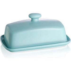 Porseleinen botervloot met deksel - Classic Matte Boterhouder - Grote boteropslag en keukendecoratie - Vaatwasmachinebestendig - Matblauw