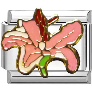 Quiges - Schakel - Bedel - 9mm - charms - Kleurrijk - Azelea - bloem - Geschikt voor - Nomination- armband - Schakelarmband - italy bedels armband