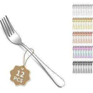 12-delige dessertvorkset, 18 cm, vorkset, tafelvork, roestvrijstalen vorkset, taartvork, moderne bestekvork, vaatwasmachinebestendig