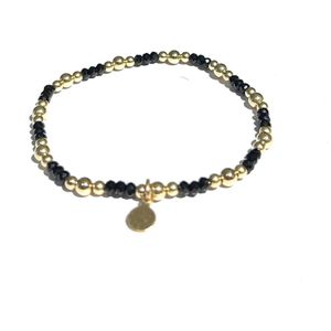 CLAUDIA JEWELLERY | Handgemaakte, tijdloze armband 14kt Verguld Goud met Black Agate stenen | Verkleurt niet | Elastisch, geen slotje | ideaal om te combineren | Cadeautip