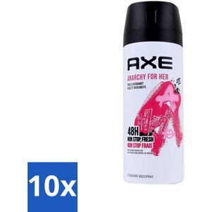 Axe - Deodorant Bodyspray - 48hrs Non Stop Fresh - Anarchy For Her - Rose & Bergamot - 150 ml - Bulkverpakking - 10 stuks