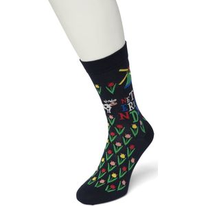 Bonnie Doon Dames Sokken met Holland Print maat 36/42 Donker Blauw - Thema Sokken - Nederland - Souvenir - Cadeau Sokken - Word je Happy en vrolijk van - Zacht Katoen met Gladde Teennaad - Comfortabel - Perfect Cadeau - Black Iris - BT991113.134
