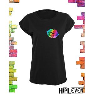 zwart shirt met print GAY PRIDE glitter kus | zwart / XL (42-44)